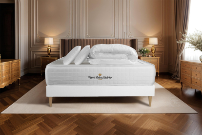 Pack lit complet 180x200 cm - Matelas + Sommier Blanc (en kit) + 2 oreillers + Couette - Windsor