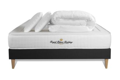 Pack lit complet 160x200 cm - Matelas + Sommier Noir (en kit) + 2 oreillers + Couette - Lancaster