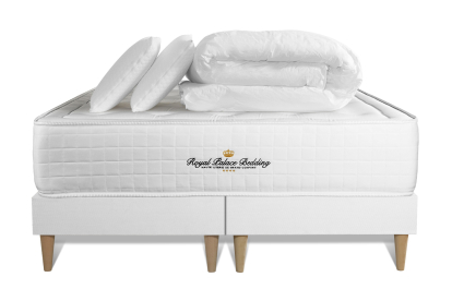 Pack lit complet 140x190 cm - Matelas + Sommier Blanc + 2 oreillers + Couette - Buckingham
