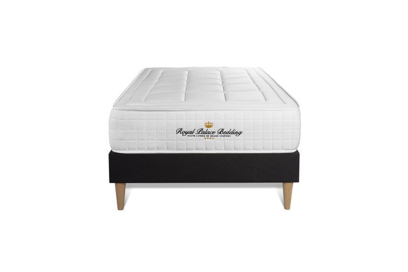 Ensemble Matelas Sommier 90x200 cm - Sommier Noir (déjà monté) - Balmoral