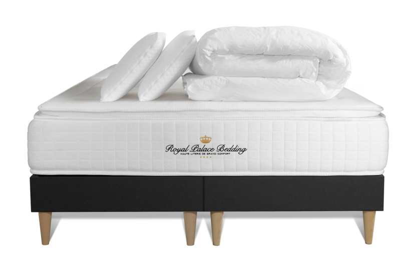 Pack lit complet 200x200 cm - Matelas + 2 Sommiers noirs + 2 oreillers + Couette - George V