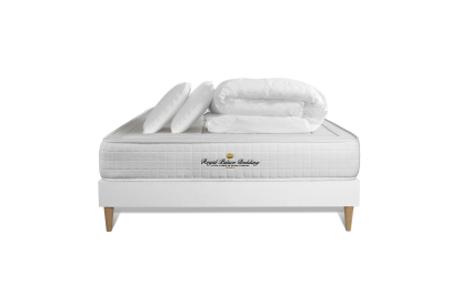 Pack lit complet 140x190 cm - Matelas + Sommier Blanc (en kit) + 2 oreillers + Couette - Balmoral