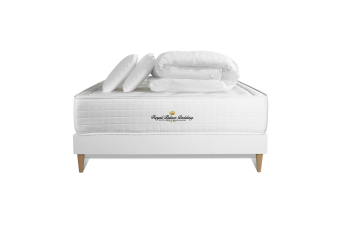 Pack lit complet 160x200 cm - Matelas + Sommier Blanc + 2 oreillers + Couette - Buckingham