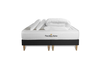 Pack lit complet 160x200 cm - Matelas + 2 Sommiers noirs + 2 oreillers + Couette - Nottingham