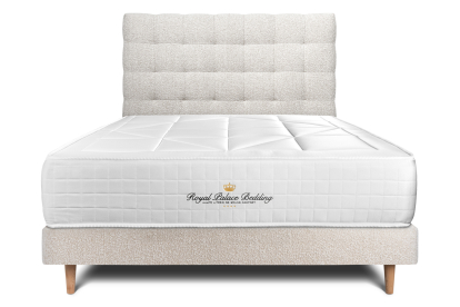 Lit 140x190 avec Sommier et Matelas - Sommier Beige Clair + Tête de lit Capitonnée - Windsor