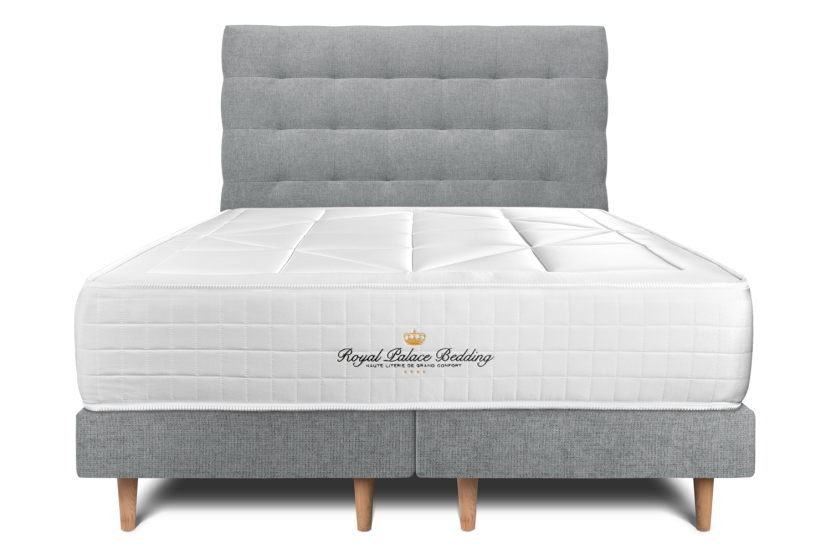 Lit 160x200 avec Sommier et Matelas - 2 Sommiers Gris + Tête de lit Capitonnée - Windsor