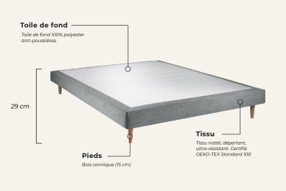 Lit 140x200 avec Sommier et Matelas - Sommier Gris + Tête de lit Capitonnée - Windsor