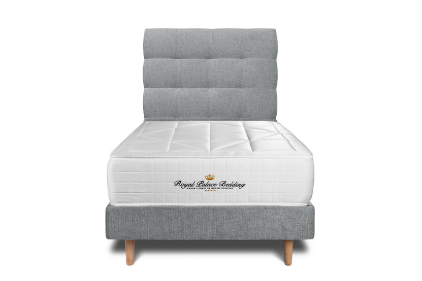 Lit 90x190 avec Sommier et Matelas  - Sommier Gris + Tête de lit Capitonnée - Windsor