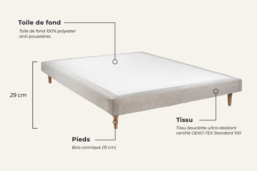 Ensemble Matelas Sommier 140x190 cm - Sommier Beige Clair (déjà monté) - Windsor