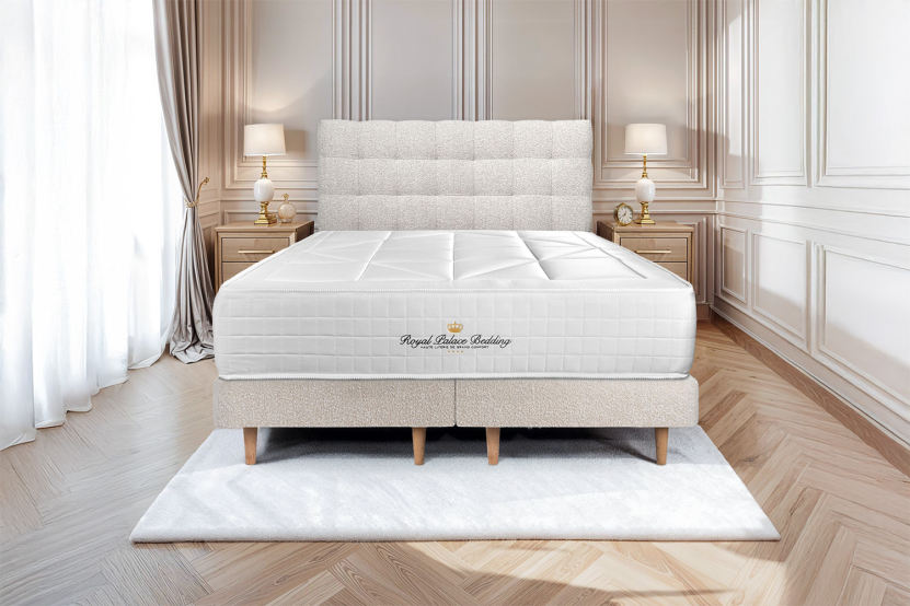 Lit 160x200 avec Sommier et Matelas - 2 Sommiers Beige Clair + Tête de lit Capitonnée - Windsor
