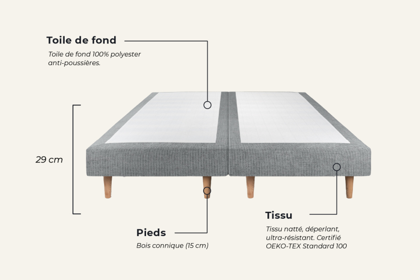 Lit 200x200 avec Sommier et Matelas - 2 Sommiers Gris + Tête de lit Capitonnée - Windsor