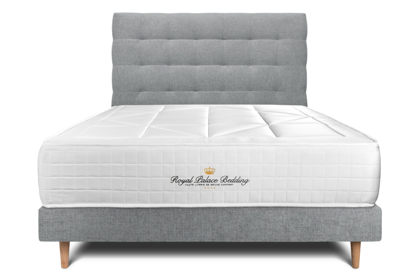 Lit 140x190 avec Sommier et Matelas  - Sommier Gris + Tête de lit Capitonnée - Windsor