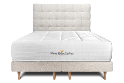 Lit 180x200 avec Sommier et Matelas - 2 Sommiers Beige Clair + Tête de lit Capitonnée - Windsor