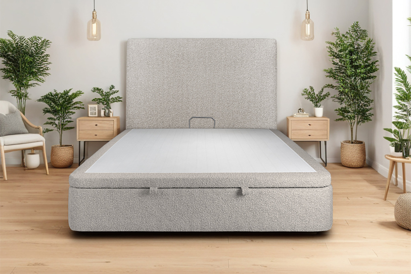 Sommier Coffre 140x190 cm - Bouclette - Gris