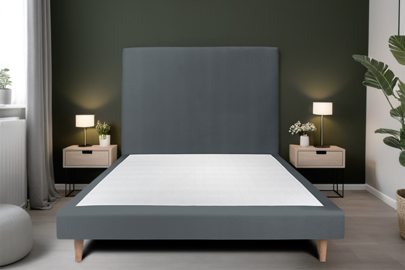 Sommier Tapissier 135x190 cm (déjà monté) - Velours - Gris Anthracite