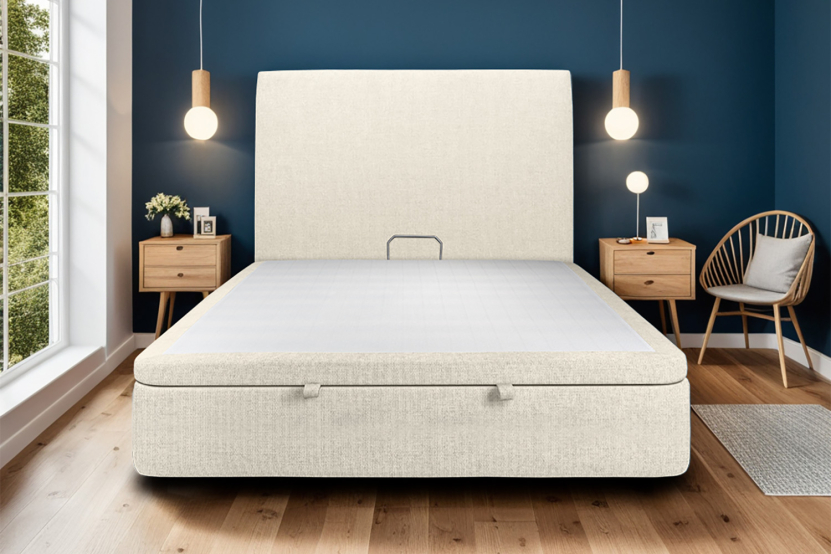 Sommier Coffre 140x200 cm - Toile Nattée - Beige Clair