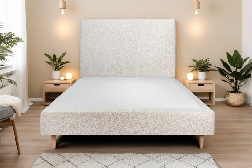 Tête de lit 135 cm Tapissée - Tissu Bouclette Beige Clair