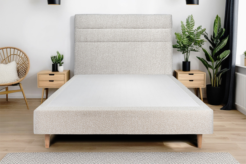 Tête de lit 160 cm Lignes - Tissu Bouclette Beige Clair