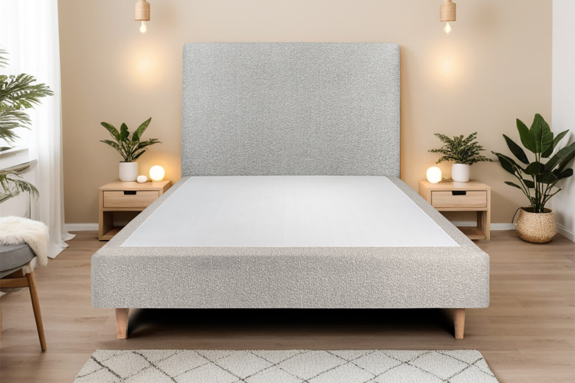 Sommier Tapissier 140x190 cm (déjà monté) - Bouclette - Gris