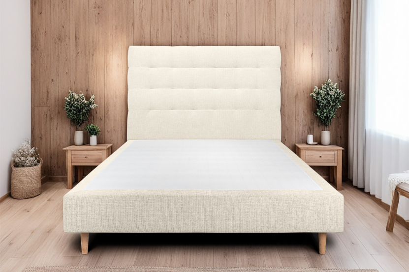 Tête de lit 135 cm Capitonnée - Tissu Toile Natté Beige Clair