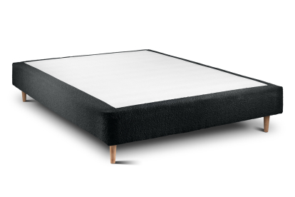 Lit 140x190 cm - Sommier tapissier H35 cm + tête de lit à lignes - Tissu Bouclette Noir