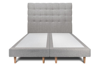 Lit 2x 90x200 cm - Sommier tapissier H29 cm + tête de lit capitonnée - Tissu Bouclette Gris