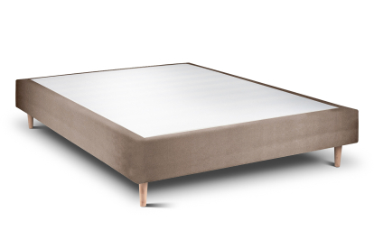 Lit 140x190 cm - Sommier tapissier H35 cm + tête de lit à lignes - Tissu Velours Taupe