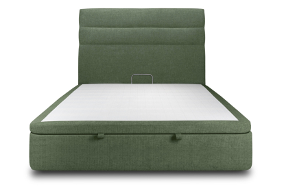 Lit coffre 200x200 cm avec Tête de lit à lignes - Tissu Toile natté Vert Kaki