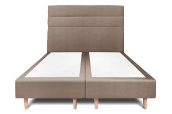 Lit 2x 100x200 cm - Sommier tapissier H35 cm + tête de lit à lignes - Tissu Velours Taupe