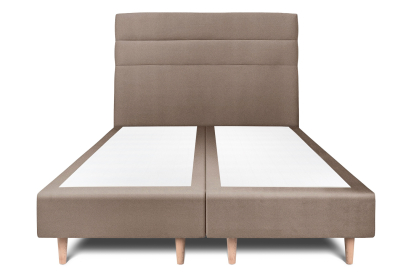 Lit 2x 100x200 cm - Sommier tapissier H35 cm + tête de lit à lignes - Tissu Velours Taupe