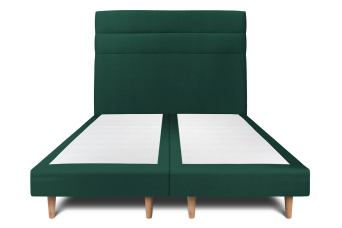 Lit 2x 80x200 cm - Sommier tapissier H29 cm + tête de lit à lignes - Tissu Velours Vert