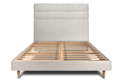 Lit 140x190 cm - Sommier à lattes H29 cm + tête de lit à lignes - Tissu Bouclette Beige Clair
