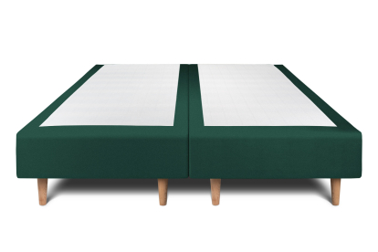 Lit 2x 100x200 cm - Sommier tapissier H35 cm + tête de lit à lignes - Tissu Velours Vert