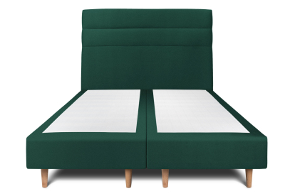Lit 2x 80x200 cm - Sommier tapissier H35 cm + tête de lit à lignes - Tissu Velours Vert