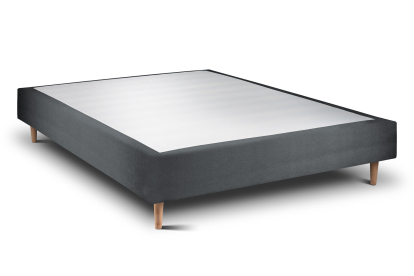 Lit 140x190 cm - Sommier tapissier H35 cm + tête de lit à lignes - Tissu Velours Gris Anthracite
