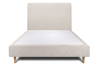Lit 160x200 cm - Sommier tapissier H35 cm + tête de lit tapissée - Tissu Toile natté Beige Clair