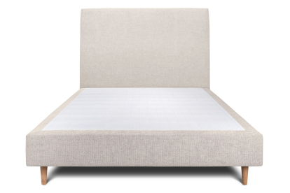 Lit 160x200 cm - Sommier tapissier H35 cm + tête de lit tapissée - Tissu Toile natté Beige Clair