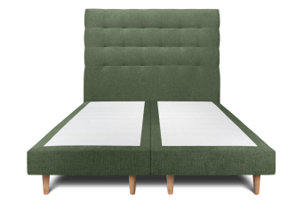 Lit 2x 80x200 cm - Sommier tapissier H29 cm + tête de lit capitonnée - Tissu Toile natté Vert Kaki