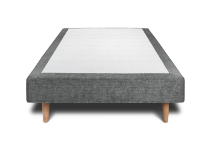 Lit 90x190 cm - Sommier tapissier H29 cm + tête de lit tapissée - Tissu Toile natté Gris Anthracite