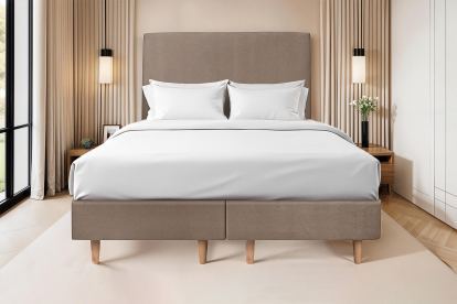 Lit 2x 80x200 cm - Sommier tapissier H35 cm + tête de lit tapissée - Tissu Velours Taupe