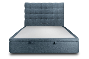 Lit coffre 200x200 cm avec Tête de lit capitonnée - Tissu Bouclette Bleu