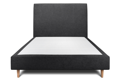Lit 140x200 cm - Sommier tapissier H29 cm + tête de lit tapissée - Tissu Toile natté Noir