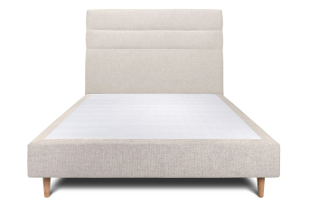 Lit 160x200 cm - Sommier tapissier H35 cm + tête de lit à lignes - Tissu Toile natté Beige Clair