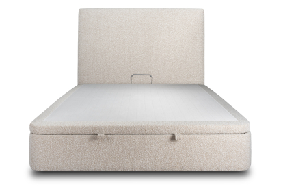 Lit coffre 140x190 cm avec Tête de lit tapissée - Tissu Bouclette Beige Clair