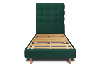 Lit 90x190 cm - Sommier à lattes H29 cm + tête de lit capitonnée - Tissu Velours Vert