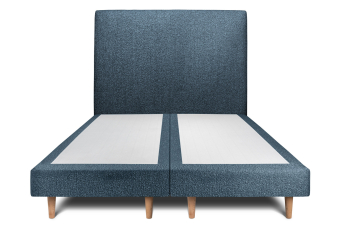 Lit 2x 80x200 cm - Sommier tapissier H29 cm + tête de lit tapissée - Tissu Bouclette Bleu