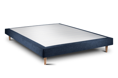 Lit 140x200 cm - Sommier tapissier H29 cm + tête de lit capitonnée - Tissu Toile natté Bleu Océan