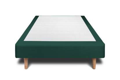 Lit 90x190 cm - Sommier tapissier H29 cm + tête de lit à lignes - Tissu Velours Vert