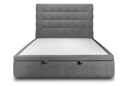 Lit coffre 200x200 cm avec Tête de lit capitonnée - Tissu Toile natté Gris Anthracite