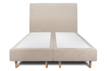Lit 2x 80x200 cm - Sommier tapissier H35 cm + tête de lit tapissée - Tissu Toile natté Beige Brun